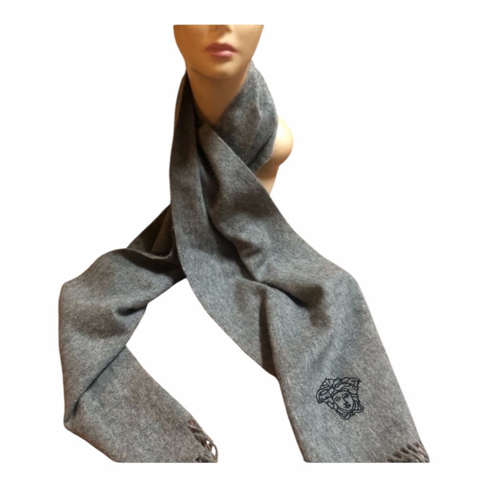 Authentic Versace Pure New Wool Scarf Gray Medusa Italy Unisex